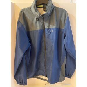 Frogg Toggs M-L Mens rain jacket collar hood blue gray Color Block Nwot